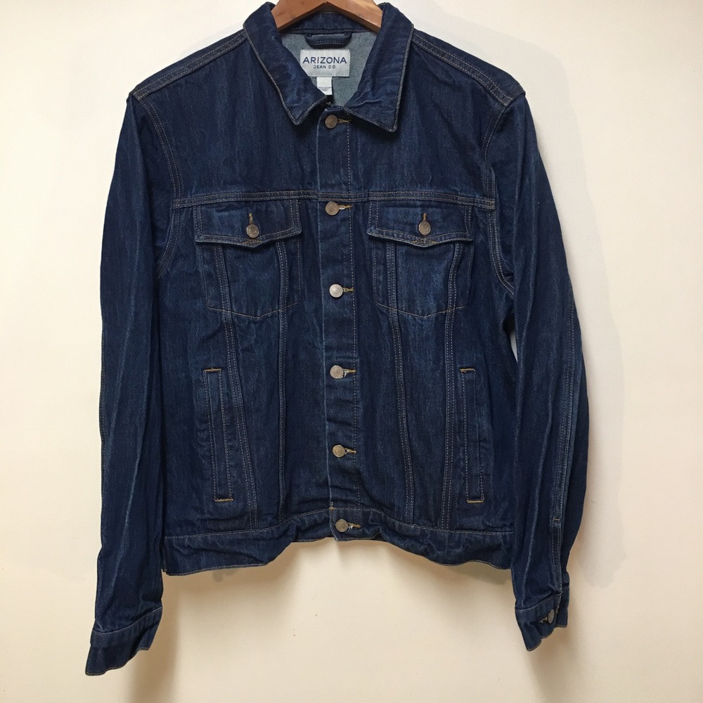 Arizona Jean Co Denim Jacket Mens Large Blue Indigo Trucker Cotton Classic